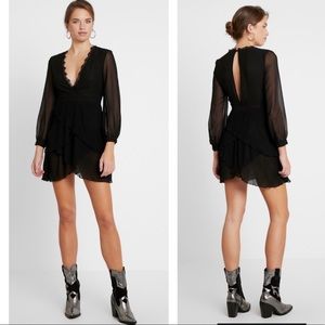 TopShop Black Pleated Ruffle Mini Dress